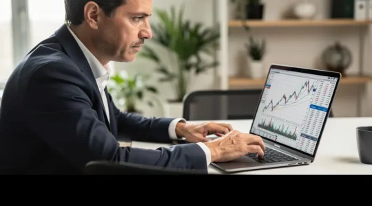 Entrepreneur analysant un financement professionnel sur son ordinateur portable