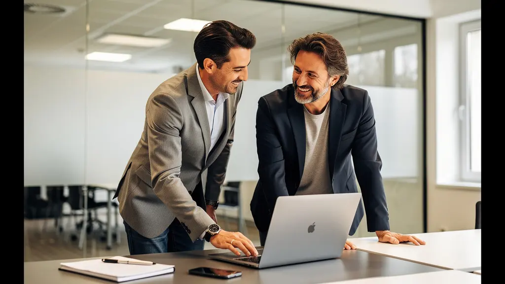 Réunion entre un entrepreneur et un conseiller financier pour analyser une offre de prêt