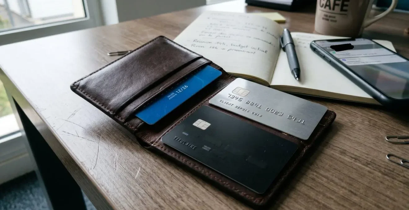 Plusieurs cartes bancaires Visa posées sur une surface naturelle